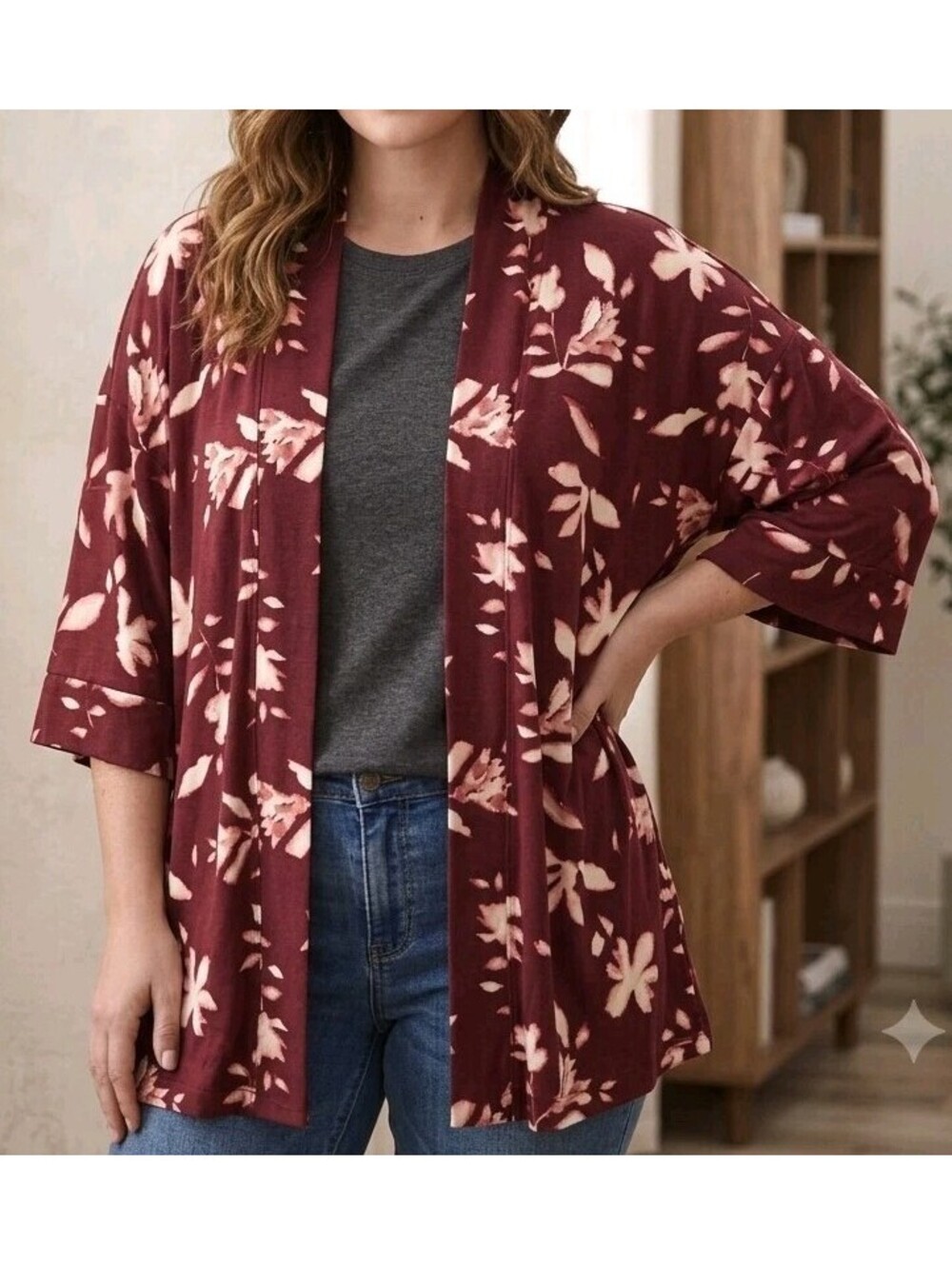 Soma Cool Nights Floral Kimono Robe Cardigan Top Size L